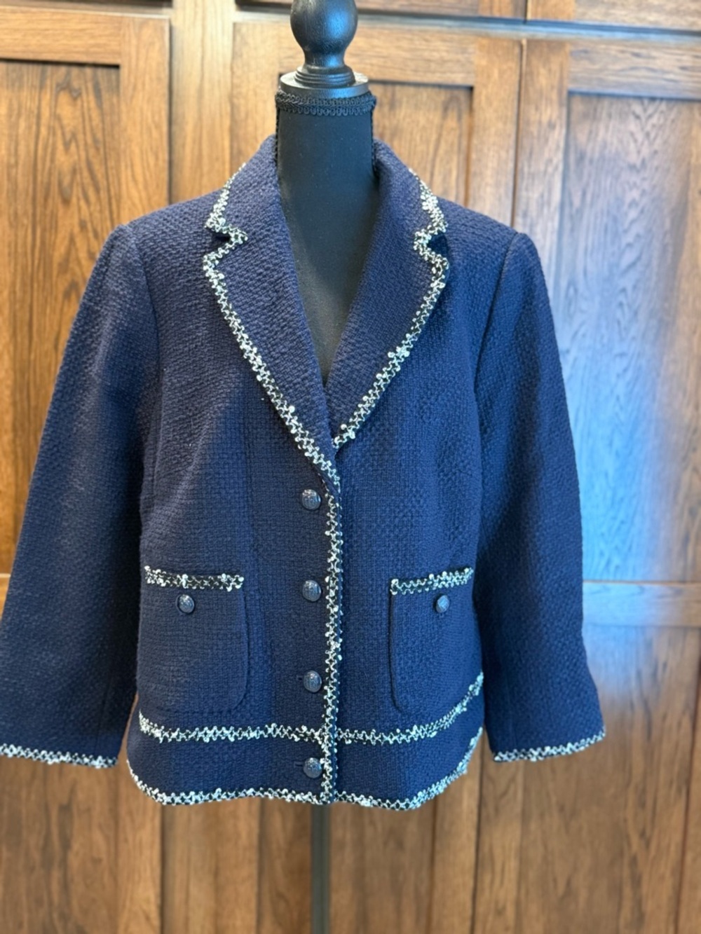 Talbots Black Bouclé Blazer with Cream Trim